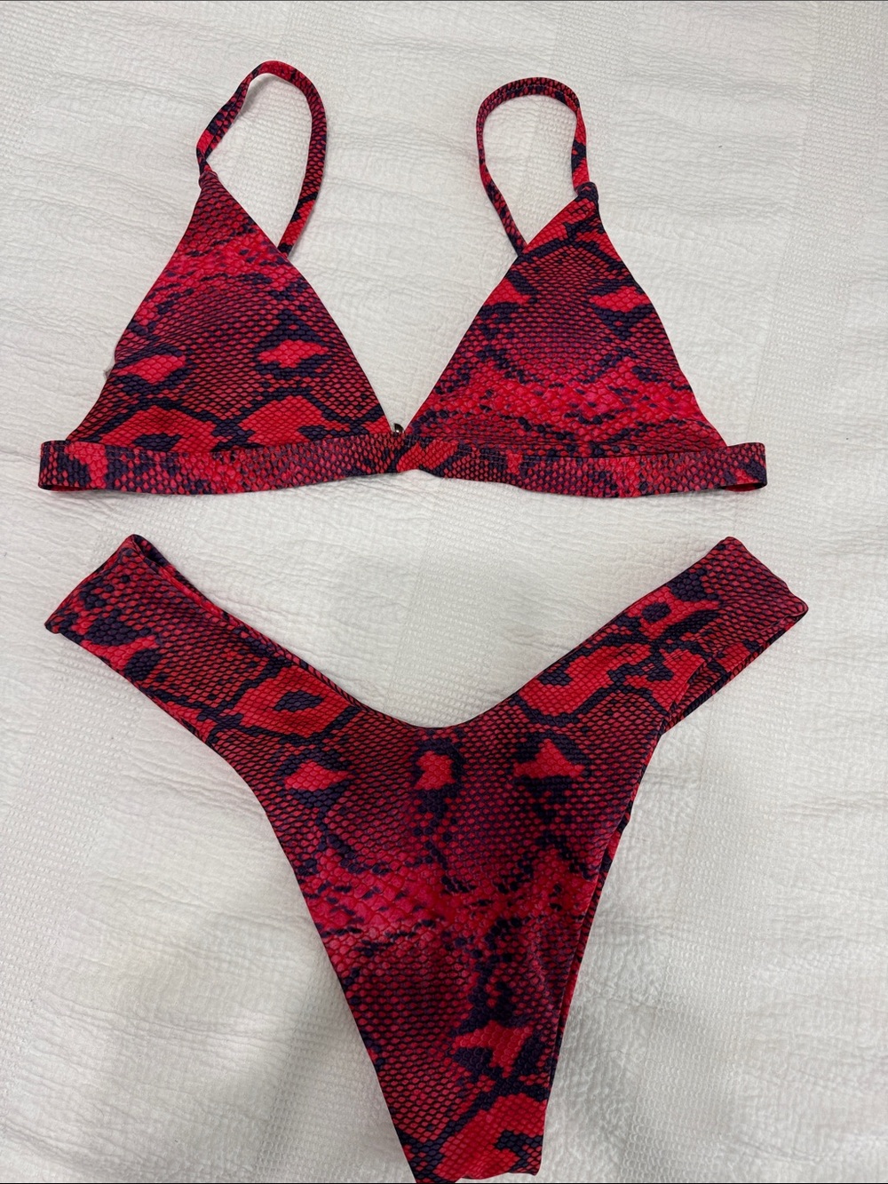 Red and Black Snake Print Bikini Set